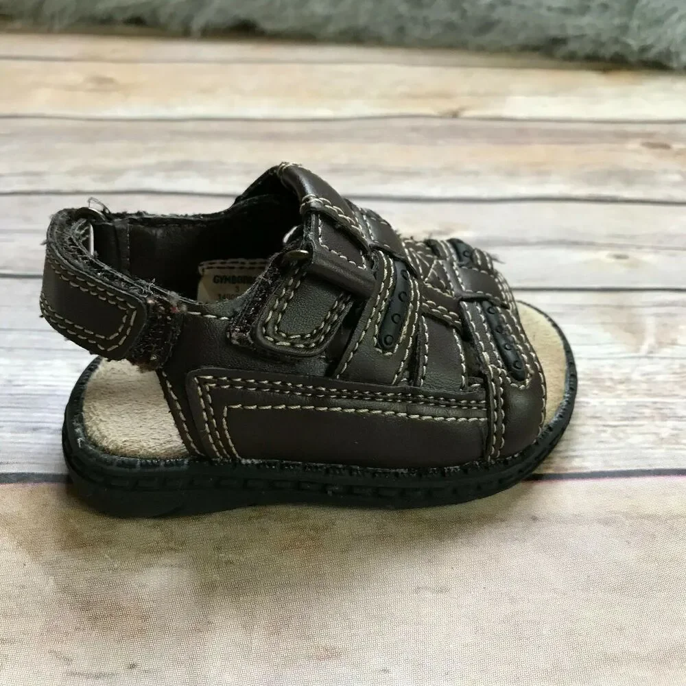 Gymboree Boys Sandals Size‎ 3 Summer Guy Fisherman Brown Black Shoes